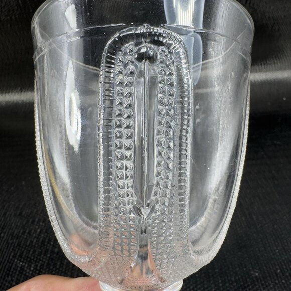 1880s EAPG Adams Glass Curtain Tie Back Goblets Set 2 Manganese 365nm UV Glow - Picture 14 of 16